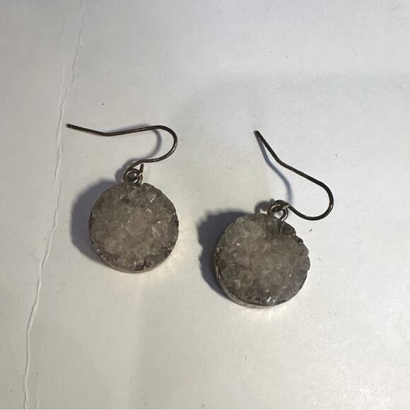 Druzy Stone Dangle Drop Earrings Round Circle Modern Contemorary Costume Jewelry - Picture 3 of 7